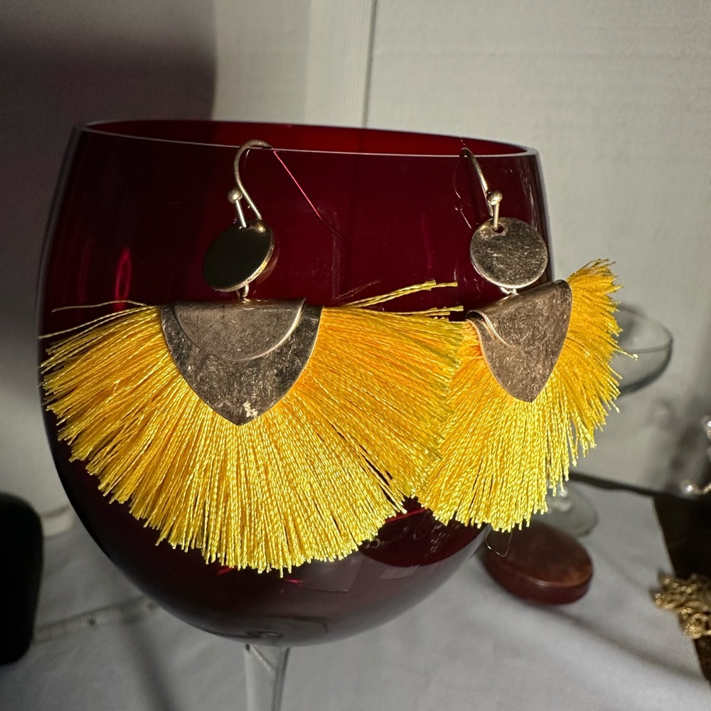 Pretty half moon style yellow fringe earrings
